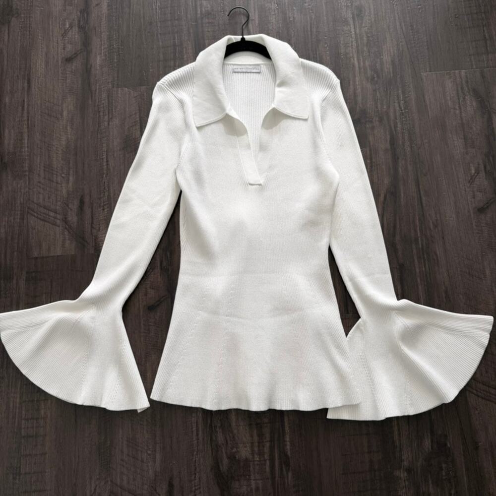 PALMER//HARDING Ribbed Knit Tunic Shirt – White